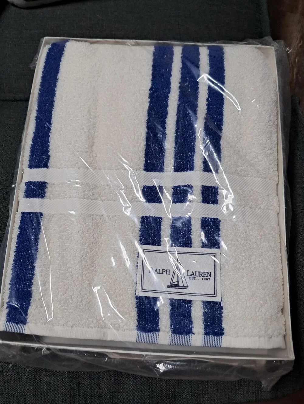 Ralph Lauren Vintage Nautical White/blue Stripe Beach Bath Towel